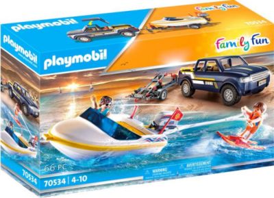 Playmobil Family Fun Pick-Up With Speedboat Building Set 70534