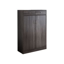 Benzara Shoe Cabinet With Spacious Storages, Gray- Saltoro Sherpi