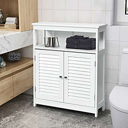 Slickblue Wood Freestanding Bathroom Storage Cabinet with Double Shutter Door-White