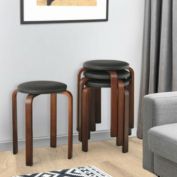 Costway Set of 4 Bentwood Round Stool Stackable Dining Chair with Padded Seat  -Black