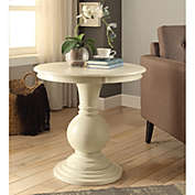 ACME Wooden Accent Table with Pedestal Base, Antique White- Saltoro Sherpi