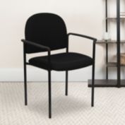 Emma + Oliver Comfort Black Fabric Stackable Steel Side Chair with Arms