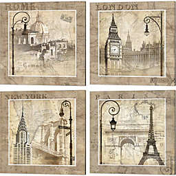 Metaverse Art Paris Holiday, When in Rome, London Calling, New York Serenade & Paris Holiday by Keith Mallett 14-Inch x 14-Inch Canvas Wall Art (Set of 4)