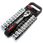 MAXPOWER 21PCS 1/2 Inch Ratcheting Socket Wrench Set - Metric + SAE - Pro Grade Quick Release Reversible Ratchet Half-inch Handle with Metric and SAE Sockets on a Handy Rack