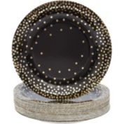 Blue Panda Black Paper Plates with Gold Foil Dots, Birthday Party Supplies (9 In, 48-Pack)