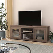 Merrick Lane Galena Traditional Full Glass Door 65" TV Stand for up to 80" TVs; Black Wash Finish