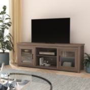 Merrick Lane Galena Traditional Full Glass Door 65" TV Stand for up to 80" TVs; Black Wash Finish