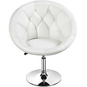 Topeakmart Adjustable Round Faux Leather Swivel Accent Chair in White