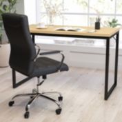 Merrick Lane Berlin 47 Inch Computer Desk with Maple Wood Grain Finish & Open Black Metal Frame