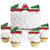 Big Dot of Happiness Merry Little Christmas Tree - Dessert Cupcake Toppers - Red Truck and Car Christmas Party Clear Treat Picks - Set of 24