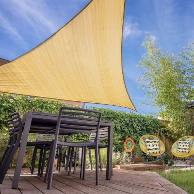 Triangle Sun Shade Sail - 10&#39; x 10&#39; x 10&#39; - UV Block Canopy for Patio, Deck, Backyard, Lawn, Garden -  Beige - Backyard Expressions