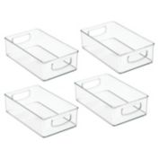 mDesign Plastic Office Storage Organizer Bin with Handles, 4 Pack, Clear