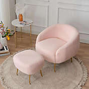 SalonMore Comfort Fabric Accent Chair with Ottoman in Pink