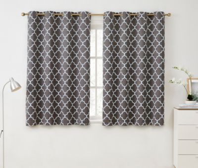 THD Royal Lattice Decorative Blackout Thermal Privacy Room Darkening Grommet Window Drapes Curtain Panels for Bedroom - Set of 2