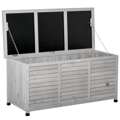 Outsunny 75 Gallon Wooden Deck Box, Outdoor Storage Container with Aerating Gap & Weather-Fighting Finish, Grey