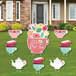 Big Dot of Happiness Floral Let's Par-Tea - Yard Sign and Outdoor Lawn Decorations - Garden Tea Party Yard Signs - Set of 8