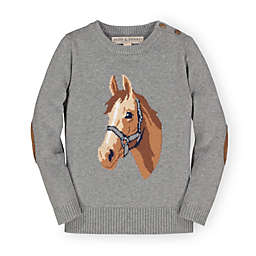 Hope & Henry Girls' Long Sleeve Intarsia Horse Sweater with Elbow Patches, Gray Heather Horse, 12-18 Months