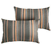 Outdoor Living and Style Set of 2 13" x 20" Stone Gray and White Stripes Subrella Indoor and Outdoor Lumbar Pillows