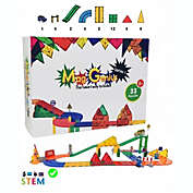 Mag Genius - Buildem&#39; your way ! 33 piece RACE TRACK SERIES - STEM Authenticated Magnetic Building Playset - Comes with Self Driving Battery Powered Race Car