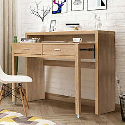 Costway Extendable Computer Desk with Pull Out Secondary Desk-Natural