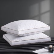 Unikome 2 Pack Diamond Quilted Goose Down and Feather 2" Gusseted Bed Pillows in White, Standard/Queen