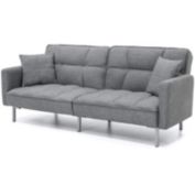 Slickblue Modern Grey Linen Split-Back Futon Sofa Bed Couch