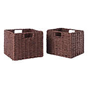 Winsome Wood Tessa 2-Pc Woven Rope Basket Set, Foldable, Walnut