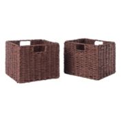 Winsome Wood Tessa 2-Pc Woven Rope Basket Set, Foldable, Walnut