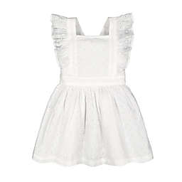 Hope & Henry Girls' Ruffle Apron Dress (White Circle Grid Eyelet, 18-24 Months)
