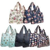 Wrapables Large & Small Foldable Nylon Reusable Bags, Set of 10, Cats, Bees, Dark Bloom