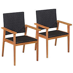 vidaXL Patio Chairs 2 pcs Poly Rattan Black and Brown