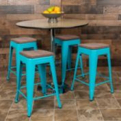 Flash Furniture 4 Pack 24" High Metal Counter-Height, Indoor Bar Stool with Wood Seat in Teal - Stackable Set of 4