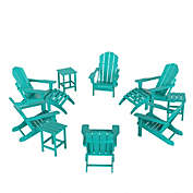 WestinTrends 12 Piece Set Outdoor Folding Adirondack Chair With Ottoman Side Table, Turquoise