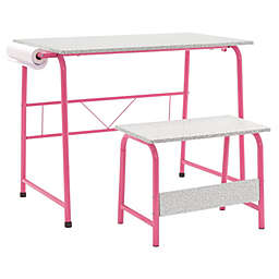 SD Studio Designs Project Center Kids Craft Table with Bench - Pink/Spatter Gray