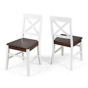 Contemporary Home Living Set of 2 Walnut Brown and White Traditional Farmhouse Dining Chairs 35.5"