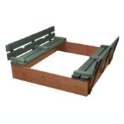Badger Basket Co. Covered Convertible Cedar Sandbox with Two Bench Seats - Natural/Green