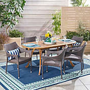 Contemporary Home Living 7-Piece Brown Teak Finish Traditional Outdoor Furniture Patio Dining Set