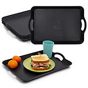Stockroom Plus 4 Pack Black Plastic Serving Tray with Handles for Eating (16.5 x 11 In)