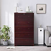 Better Home Products  Better Home Products Isabela Solid Pine Wood 5 Drawer Chest Dresser in Mahogany
