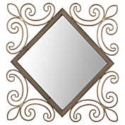 Homeroots Bed & Bath Traditional Diamond Wall Mirror with Metal Detailing Antiqued Bronze