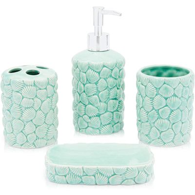 Okuna Outpost Green Seashell Ceramic Bathroom Accessories Set (4 Pieces)