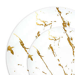 Smarty Had A Party White with Gold Marble Stroke Round Disposable Plastic Dinnerware Value Set (120 Dinner Plates + 120 Salad Plates)