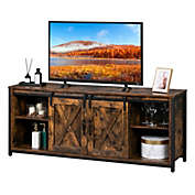 Inq Boutique FCH 3-layer Double Barn Door with Sliding Rail X-shaped Panel TV Cabinet MDF with Triamine Retro Brown