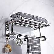 Stock Preferred Wall Mounted Telescopic Bathroom Shelf w/ Rack in Stainless Steel Silver