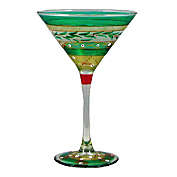 Crafted Creations Set of 2 Green Mosaic Christmas Garland Hand Painted Martini Drinking Glasses 7"