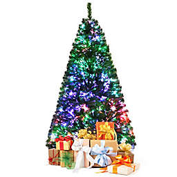 Gymax 5/6/7 FT Pre-lit Artificial Christmas Tree Fiber Optic Xmas Tree Holiday Decor