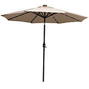 Sunnydaze 9&#39; Solar-Powered Lighted Patio Umbrella - Tilt and Crank - Beige