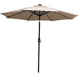 Sunnydaze Outdoor Solar Patio Umbrella with Polyester Canopy, LED Lights and Push Button Tilt and Crank - 9' - Beige