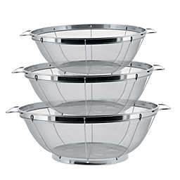 U.S. Kitchen Supply® - 3 Piece Colander Set, Stainless Steel Mesh Strainer Net Baskets, Handles & Resting Base, 11