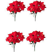 Juvale Artificial Flowers for Christmas Decorations, Poinsettia Flower (Red, 4 Pack)